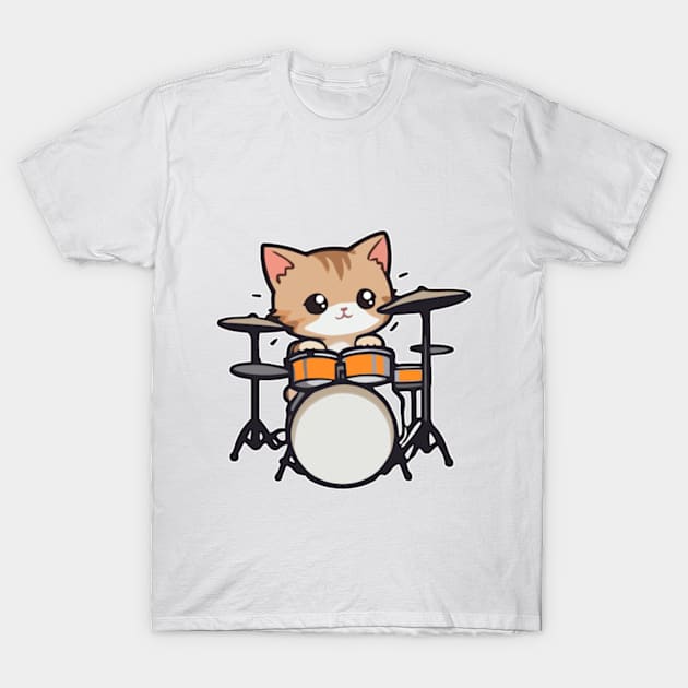 Cute Kitten Drummer for Feline Music Lovers T-Shirt by IDesign23